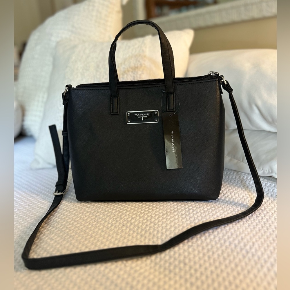 Tahari Satchel Vegan Leather Black w/ dust bag